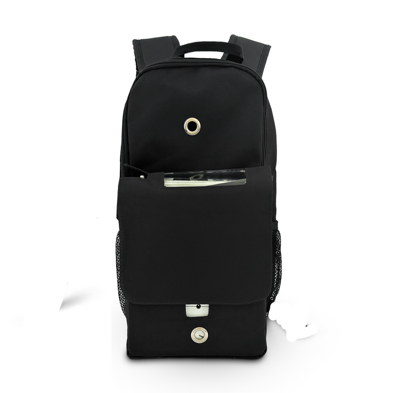 Lightweight Inogen One G5 backpack with storage for extra batteries, water bottle, charging cords with front access to charging, grommets for ventilation - O2TOTES