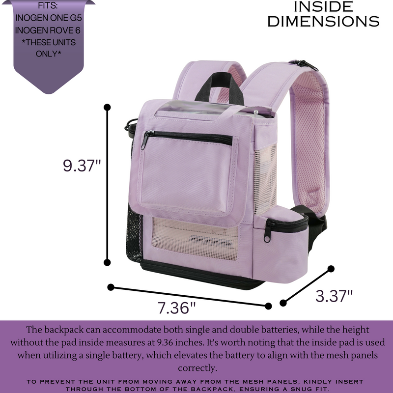 Inogen One G5 Lightweight Backpack w/Pockets - Light Purple - O2TOTES