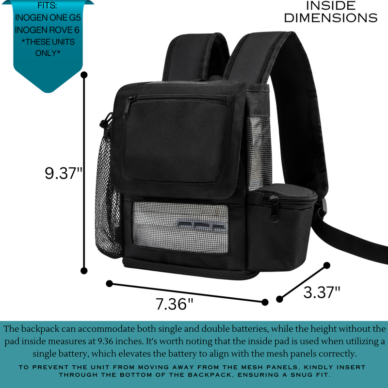 Backpack fit For Inogen One G5 lightweight backpack in black - O2TOTES
