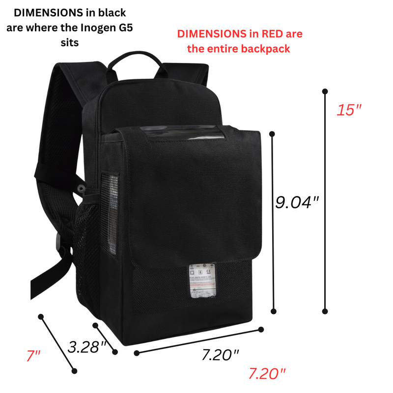 Backpack For Inogen One g5 with storage pocket-Black - O2TOTES