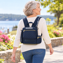 Lightweight Inogen Rove 6 Backpack by o2totes/Navy Quilted Fabric, breathable mesh panels, padded straps, zippered bottom