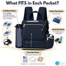 Lightweight Inogen Rove 6 Backpack by o2totes/Navy Quilted Fabric, breathable mesh panels, padded straps, zippered bottom