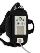 Inogen One G5 portable oxygen concentrator in a black carry bag with nasal cannula attached