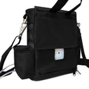 Black portable oxygen concentrator carry bag with adjustable strap and side pocket