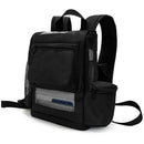 Black backpack for portable oxygen concentrator with mesh panels and front zipper pocket