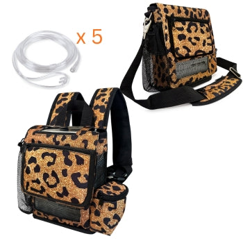 Inogen One G5/Inogen Rove 6 Carry Bag in Leopard + Backpack with 5 nasal cannula bundle