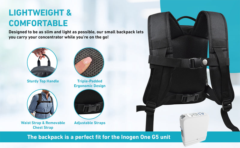 Backpack Fit For Inogen One G5 & Inogen Rove 6: Lightweight Backpack with Storage for Inogen accessories - O2TOTES