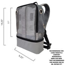 Dark grey mesh backpack for portable oxygen concentrator, with dimensions 14.25 x 11 x 9.25 inches.