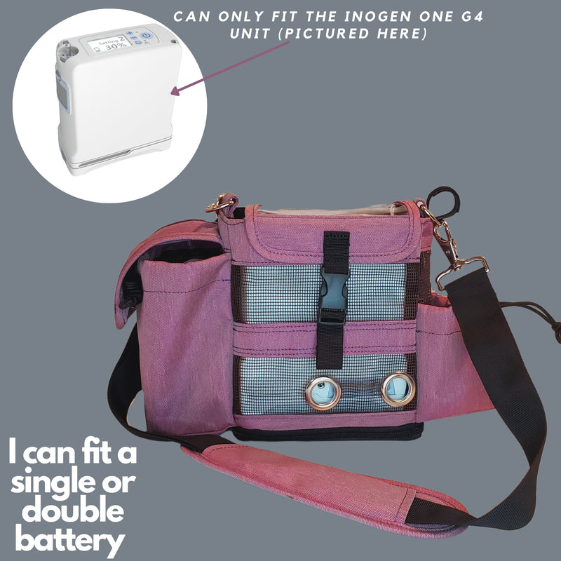 Inogen One G4 Carry bag in burgundy/Carry Handle, Pockets for Extra Inogen Accessories - O2TOTES