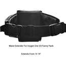 Black waist extender for Inogen One G5 fanny pack with adjustable buckle strap, extends 9-14 inches.